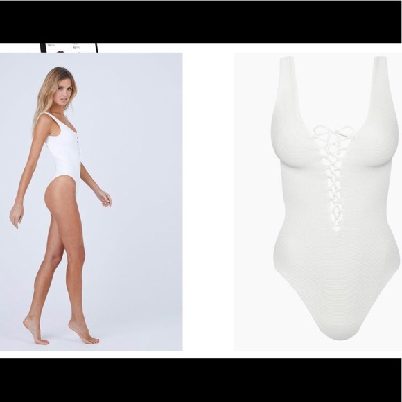 Onia Bridget Lace-Up 1 Piece Swimsuit White M - Picture 3 of 4